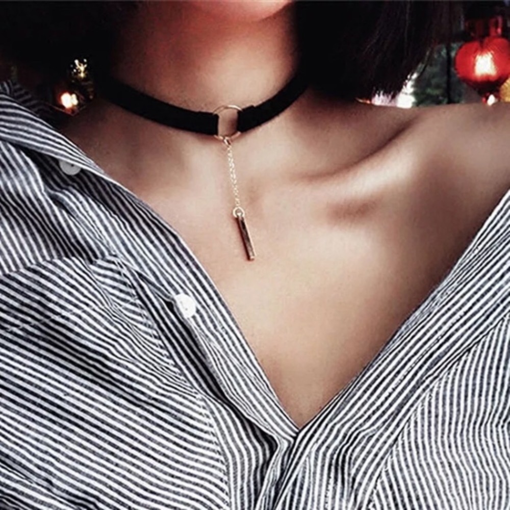 ⚜️[𝟯/$𝟮𝟴]⚜️Gold Bar Drop Black 3/8” Choker NEW - Picture 5 of 9